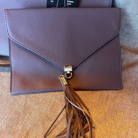 Big‎ Buddha Tote w/removeable Tassel Clutch NWT Mauve Lavender 15x13.5" Bag - Picture 7 of 12